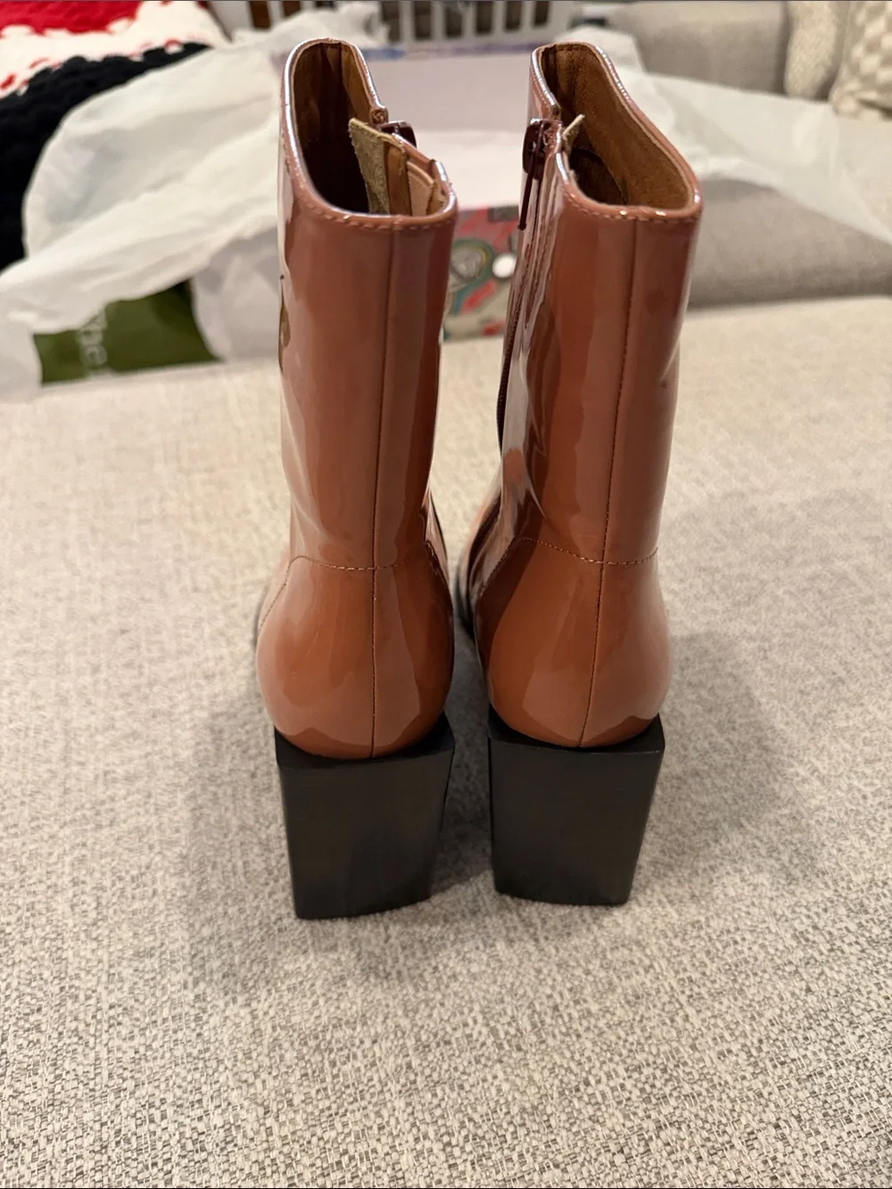 Jeffrey Campbell LA Siren Patent Pointed Block Heel Ankle Boots - Blush NIB